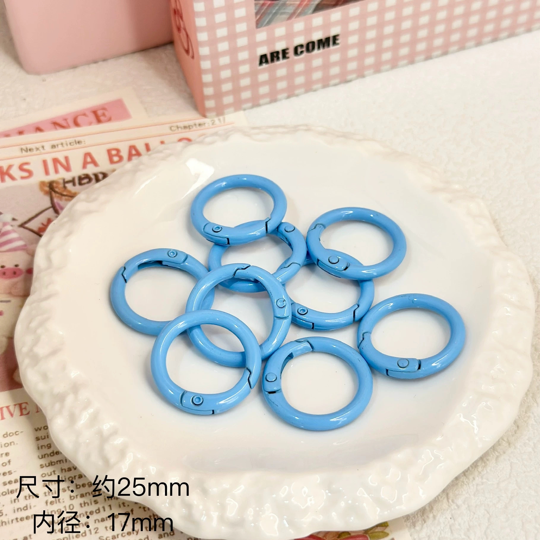 다채로운 스프링 링 휴대폰 광택 페인트 체인 스프레이 도금 수제 DIY 블루 이미지 1