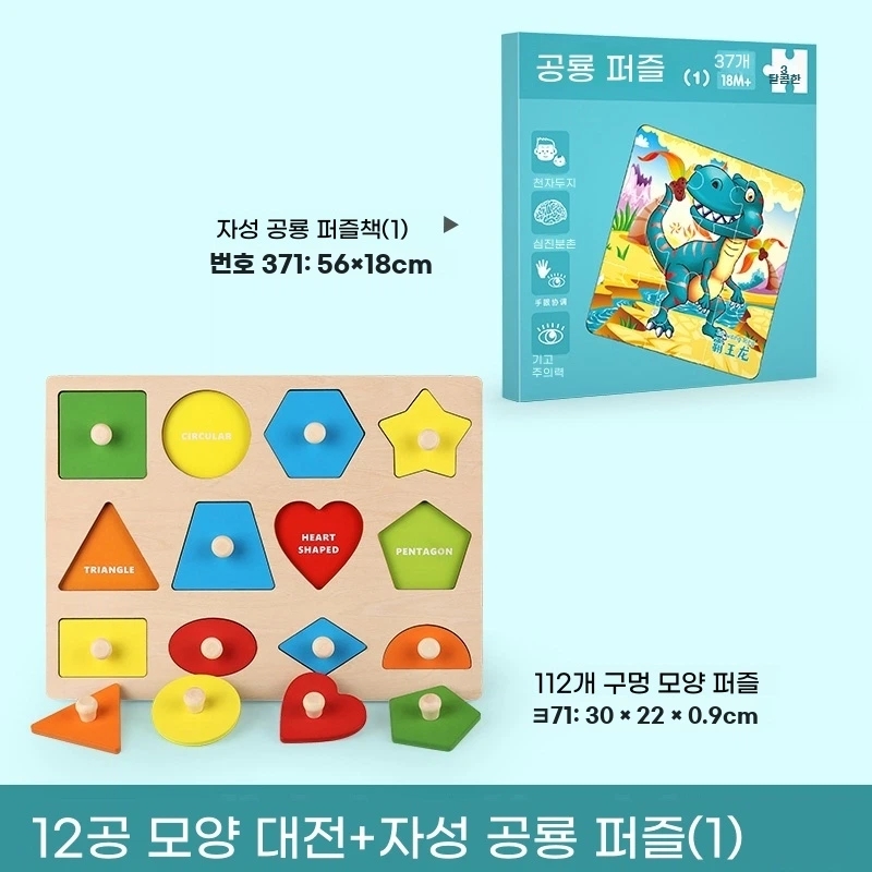 W. 12홀 기하학적 모양 패널가방 포함  자석 공룡 퍼즐1